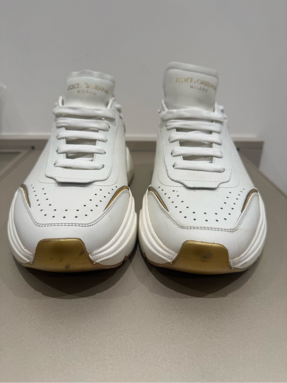 Dolce & Gabbana White Sneakers with Gold Accents